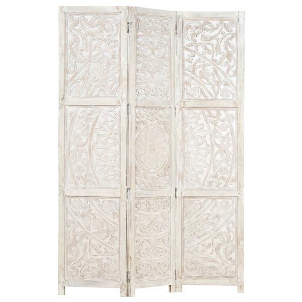 ARDEBO.de - 3tlg. Raumteiler Handgeschnitzt Weiß 120×165cm Mango Massivholz