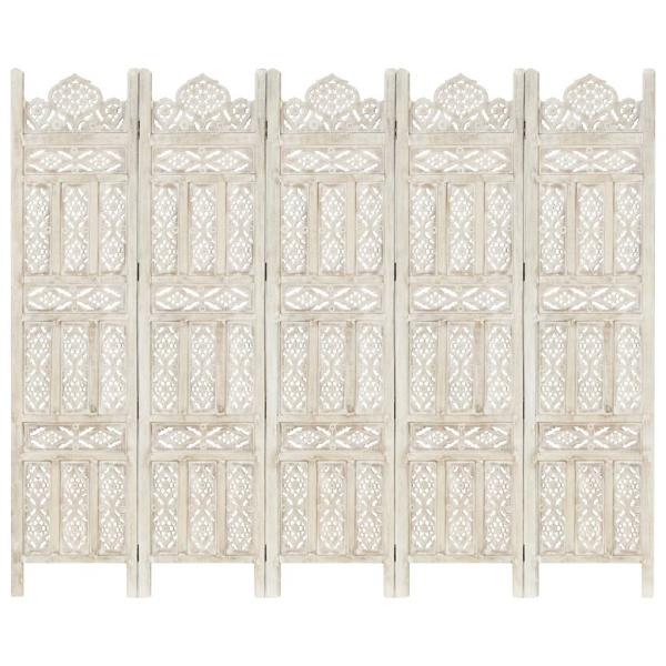 ARDEBO.de - 5tlg. Raumteiler Handgeschnitzt Weiß 200×165cm Mango Massivholz