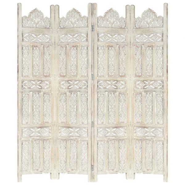 ARDEBO.de - 4tlg. Raumteiler Handgeschnitzt Weiß 160×165cm Mango Massivholz
