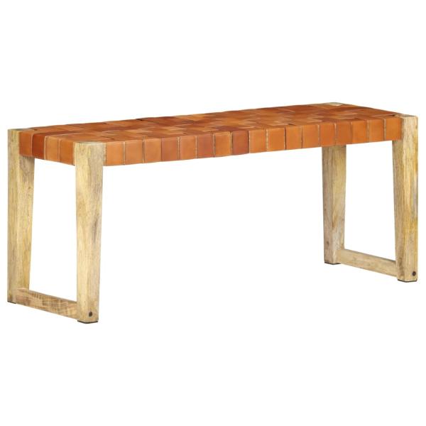 ARDEBO.de - Bank 110 cm Braun Echtleder und Massivholz Mango