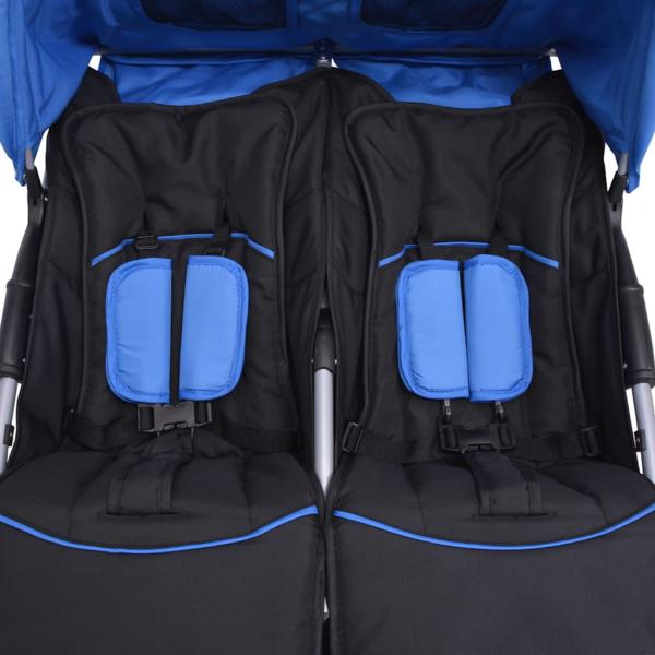 Zwillingskinderwagen Stahl Blau und Schwarz