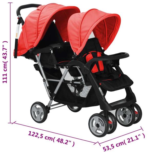 Tandem-Kinderwagen Stahl Rot und Schwarz 