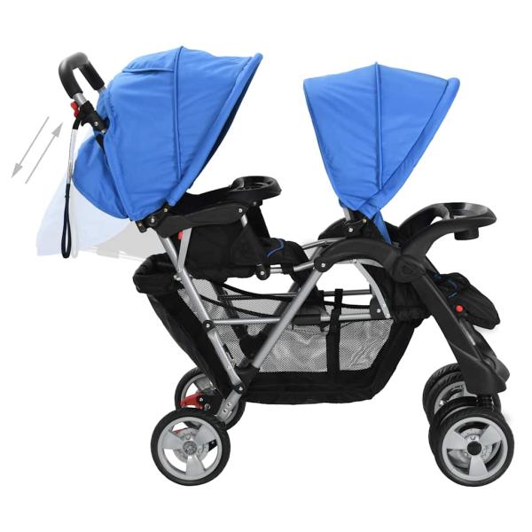 Tandem-Kinderwagen Stahl Blau und Schwarz 