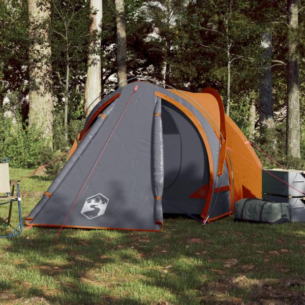 Kuppel-Campingzelt 2 Personen Grau und Orange Wasserdicht