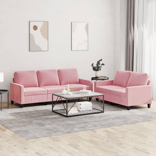 ARDEBO.de - 2-tlg. Sofagarnitur mit Kissen Rosa Samt