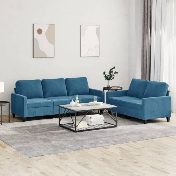 ARDEBO.de - 2-tlg. Sofagarnitur mit Kissen Blau Samt