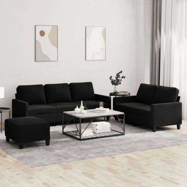 ARDEBO.de - 3-tlg. Sofagarnitur mit Kissen Schwarz Samt