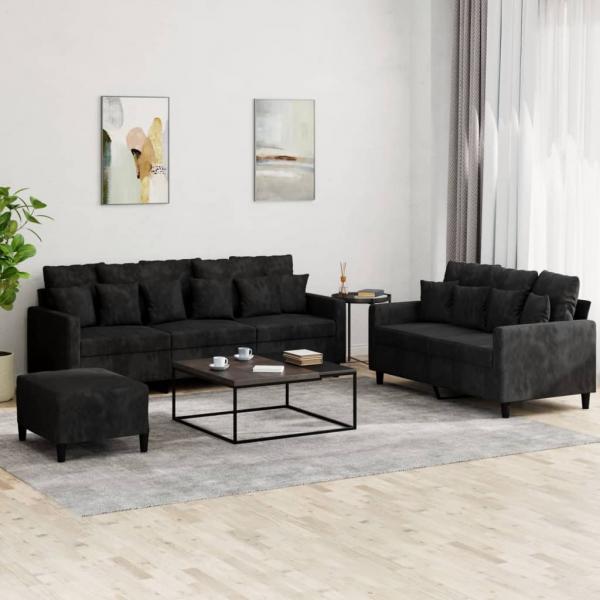 ARDEBO.de - 3-tlg. Sofagarnitur mit Kissen Schwarz Samt