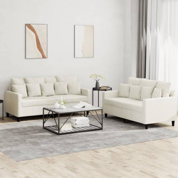 ARDEBO.de - 2-tlg. Sofagarnitur mit Kissen Creme Samt