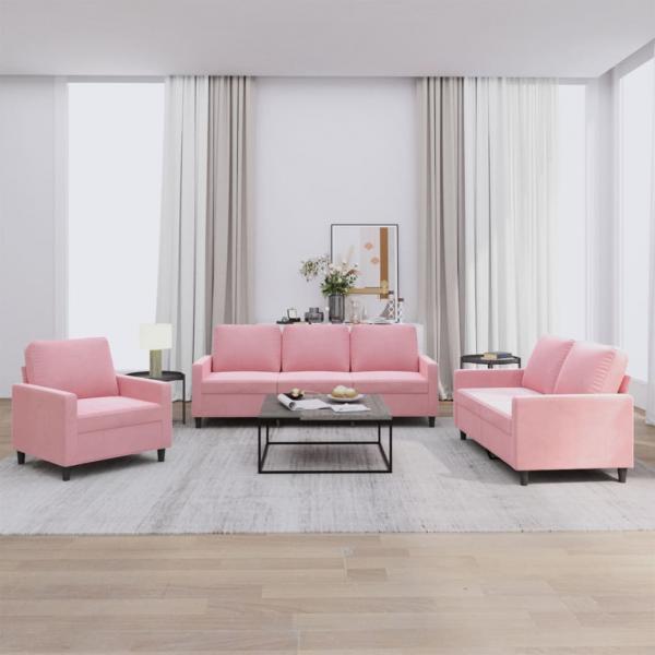 ARDEBO.de - 3-tlg. Sofagarnitur mit Kissen Rosa Samt