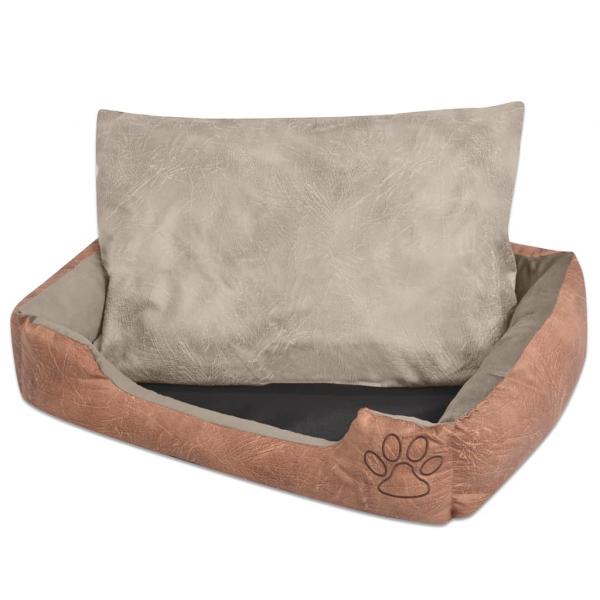 ARDEBO.de - Hundebett mit Kissen PU Kunstleder Größe L Beige