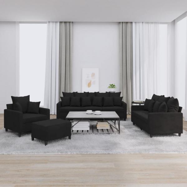 ARDEBO.de - 4-tlg. Sofagarnitur mit Kissen Schwarz Samt