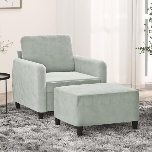ARDEBO.de - Sessel mit Hocker Hellgrau 60 cm Samt