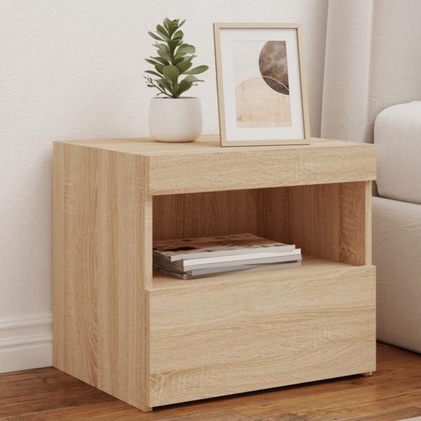 ARDEBO.de - Nachttisch mit LED-Leuchten Sonoma-Eiche 50x40x45 cm