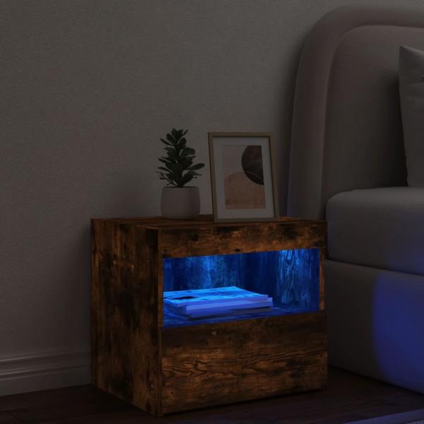 Nachttisch mit LED-Leuchten Räuchereiche 50x40x45 cm