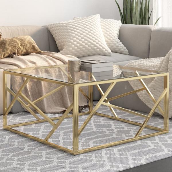 ARDEBO.de - Couchtisch Golden Edelstahl und Hartglas