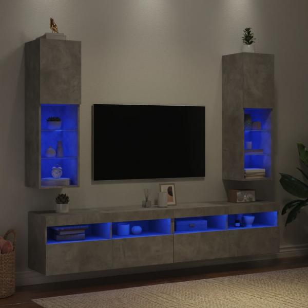 TV-Schränke mit LED-Leuchten 2 Stk. Betongrau 30,5x30x102 cm