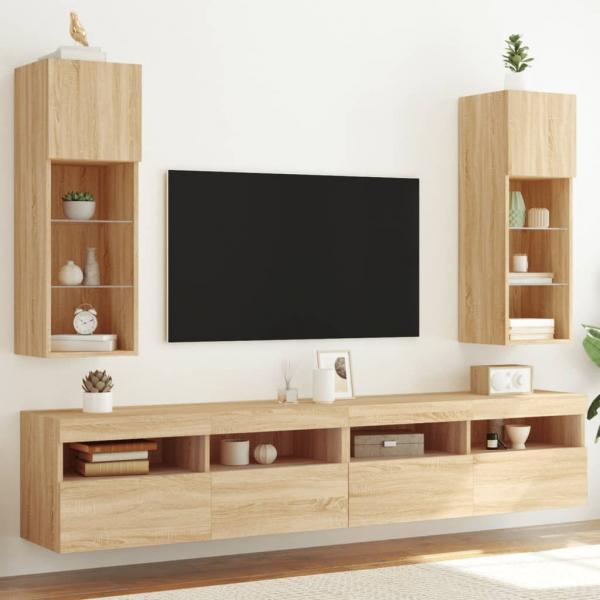 ARDEBO.de - TV-Schränke mit LED-Leuchten 2 Stk. Sonoma-Eiche 30,5x30x90 cm