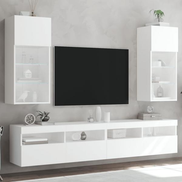 ARDEBO.de - TV-Schränke mit LED-Leuchten 2 Stk. Weiß 40,5x30x90 cm