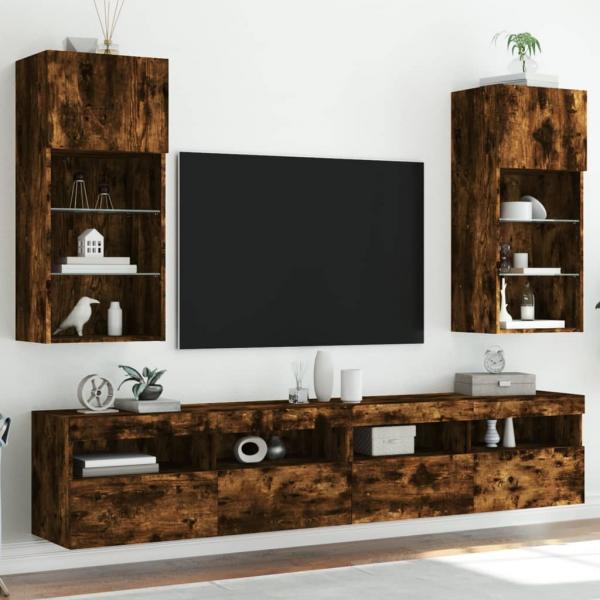 ARDEBO.de - TV-Schränke mit LED-Leuchten 2 Stk. Räuchereiche 40,5x30x90 cm