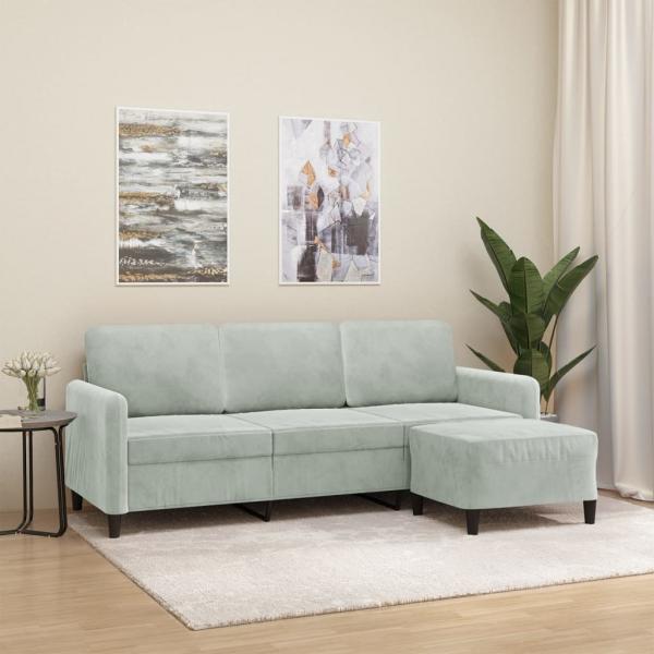 ARDEBO.de - 3-Sitzer-Sofa mit Hocker Hellgrau 180 cm Samt