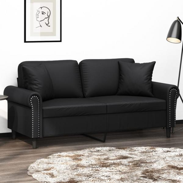 ARDEBO.de - 2-Sitzer-Sofa mit Zierkissen Schwarz 140 cm Kunstleder