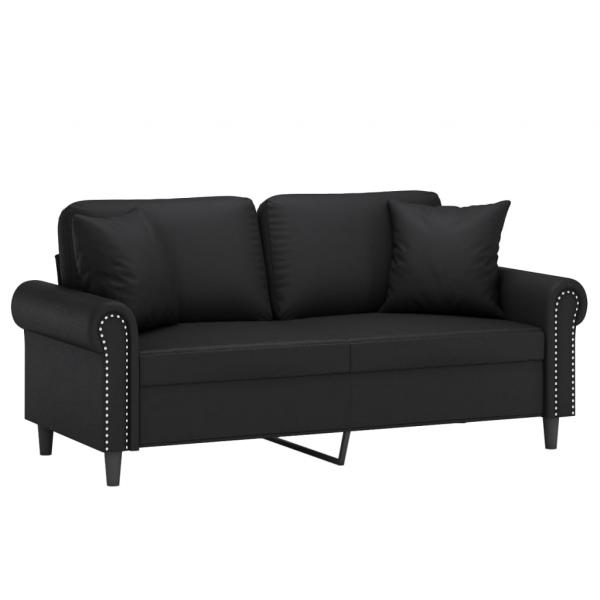 2-Sitzer-Sofa mit Zierkissen Schwarz 140 cm Kunstleder