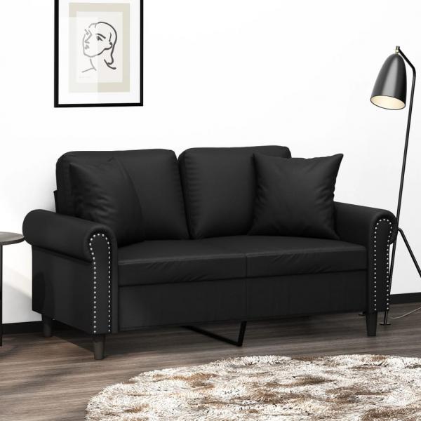 ARDEBO.de - 2-Sitzer-Sofa mit Zierkissen Schwarz 120 cm Kunstleder