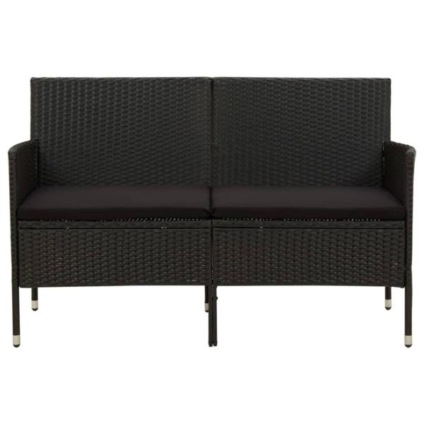 ARDEBO.de - Gartensofa 3-Sitzer mit Kissen Schwarz Poly Rattan