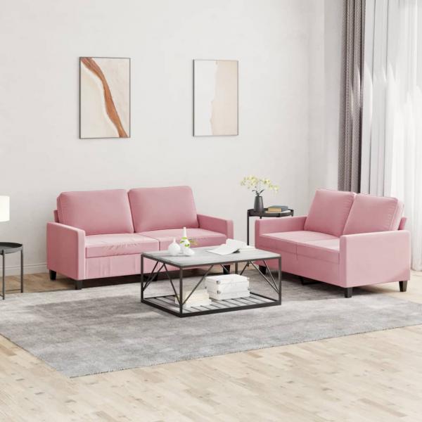 ARDEBO.de - 2-tlg. Sofagarnitur mit Kissen Rosa Samt