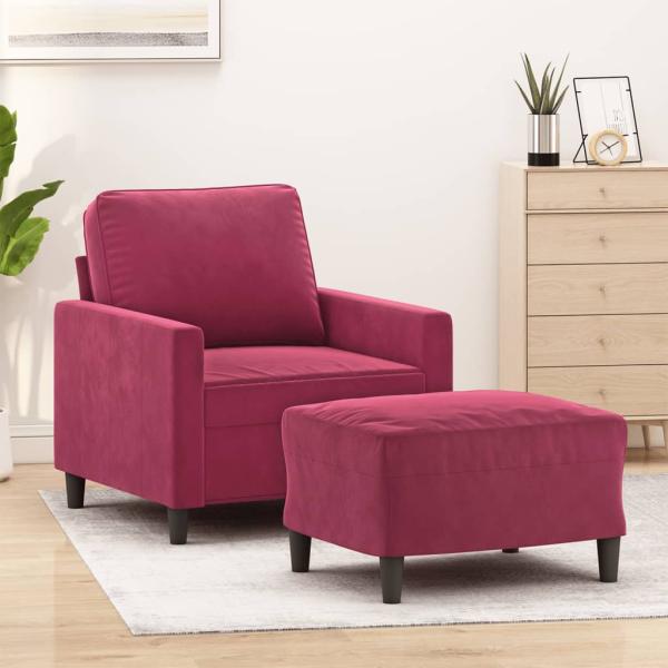 ARDEBO.de - Sessel mit Hocker Weinrot 60 cm Samt