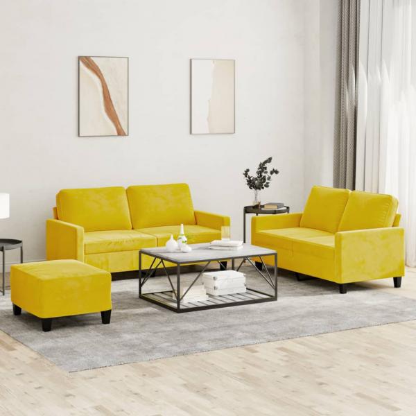 ARDEBO.de - 3-tlg. Sofagarnitur mit Kissen Gelb Samt