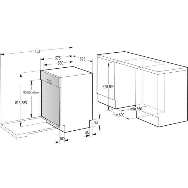 Gorenje GI 642E90X Teilintegrierter Geschirrspüler, 60 cm breit, 13 Maßgedecke, TouchControl, 3 in 1 Funktion, ECO Programm, Edelstahl