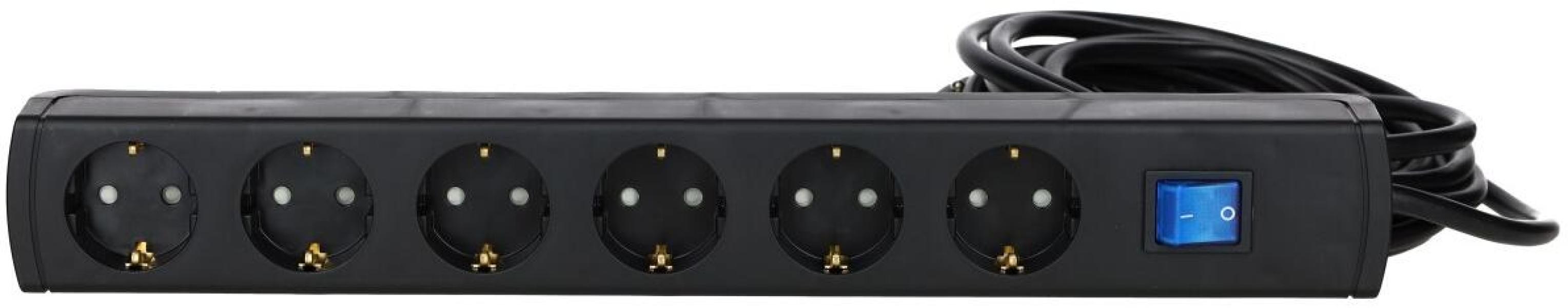 Protec.class PTSD90 6Ss5 Mehrfachsteckdose, 90°Töpfe, Schalter, 6-fach, 5m, schwarz (05106312)