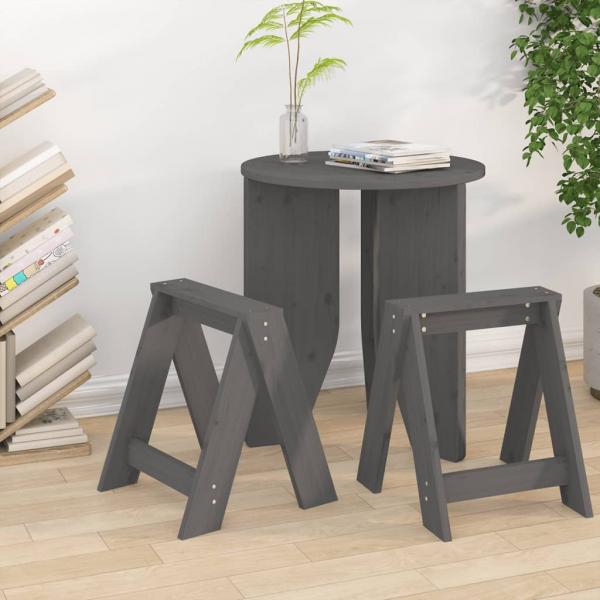 ARDEBO.de - Hocker 2 Stk. Grau 40x40x45 cm Massivholz Kiefer