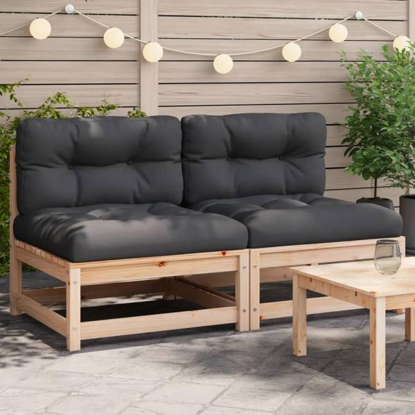 ARDEBO.de - Gartensofas ohne Armlehnen mit Kissen 2 Stk. Massivholz Kiefer