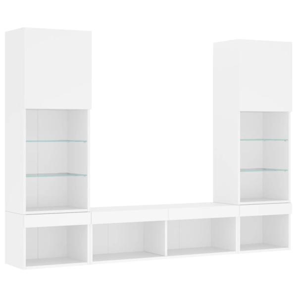 5-tlg. Wohnwand mit LED-Beleuchtung Weiß Holzwerkstoff