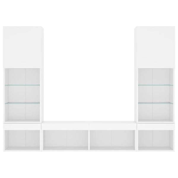 5-tlg. Wohnwand mit LED-Beleuchtung Weiß Holzwerkstoff