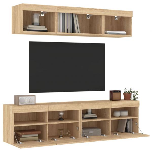 ARDEBO.de - 5-tlg. Wohnwand mit LED-Beleuchtung Sonoma-Eiche Holzwerkstoff