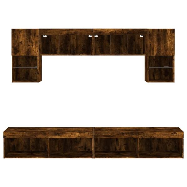 6-tlg. Wohnwand mit LED-Beleuchtung Räuchereiche Holzwerkstoff
