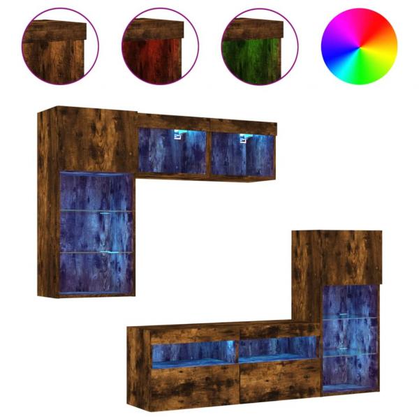 5-tlg. Wohnwand mit LED-Beleuchtung Räuchereiche Holzwerkstoff