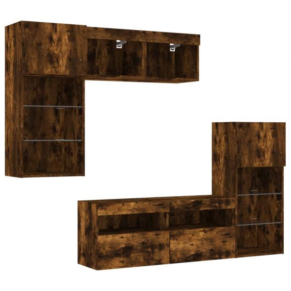 5-tlg. Wohnwand mit LED-Beleuchtung Räuchereiche Holzwerkstoff