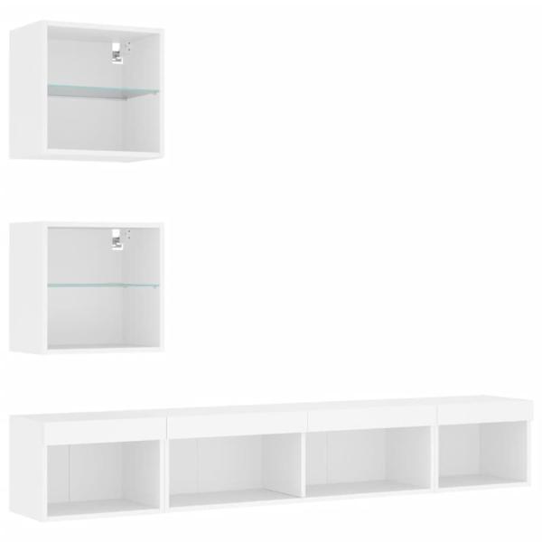 5-tlg. Wohnwand mit LED-Beleuchtung Weiß Holzwerkstoff