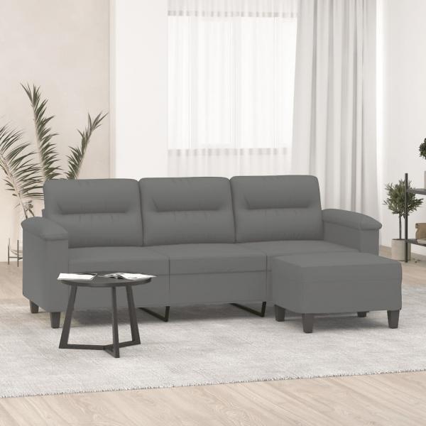 ARDEBO.de - 3-Sitzer-Sofa mit Hocker Dunkelgrau 180 cm Mikrofasergewebe