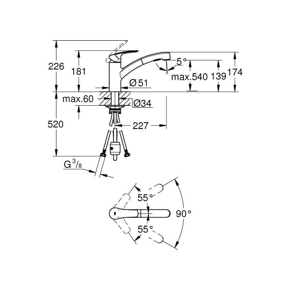 GROHE Eurosmart Einhebel- Spültischarmatur, herausziehbare Dual Spülbrause, chrom (30305001)