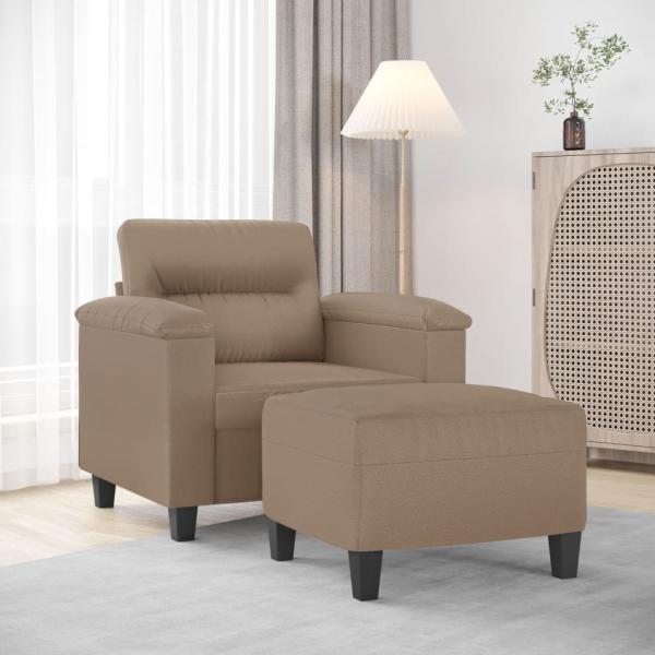 ARDEBO.de - Sessel mit Hocker Cappuccino-Braun 60 cm Kunstleder