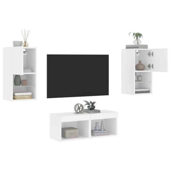 ARDEBO.de - 4-tlg. TV-Wohnwand mit LED-Leuchten Weiß