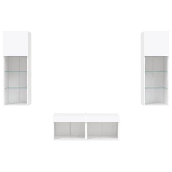 4-tlg. TV-Wohnwand mit LED-Leuchten Weiß