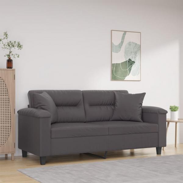 ARDEBO.de - 2-Sitzer-Sofa mit Zierkissen Grau 140 cm Kunstleder