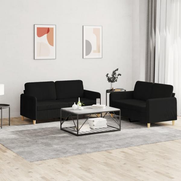 ARDEBO.de - 2-tlg. Sofagarnitur mit Kissen Schwarz Stoff